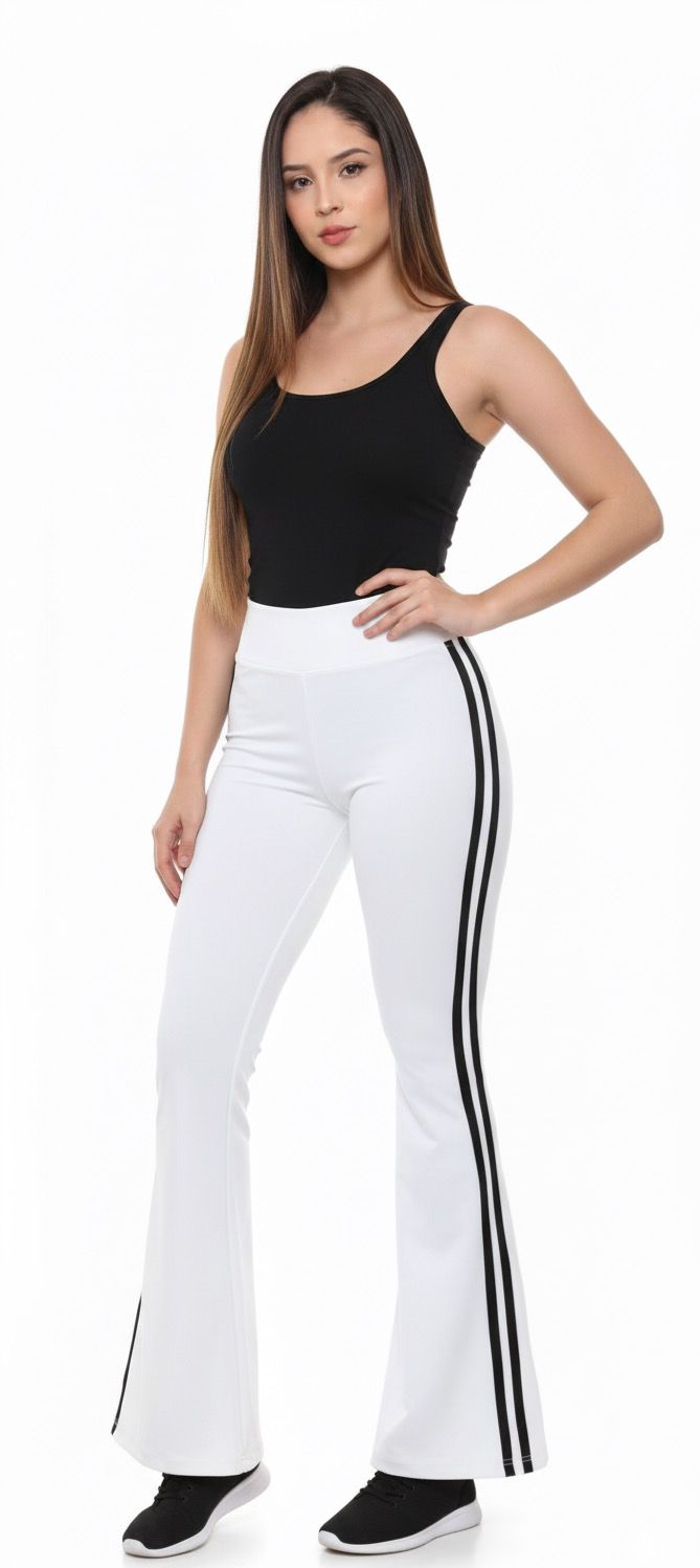 Conjunto Body Negro Pantalon Blanco con rayas
