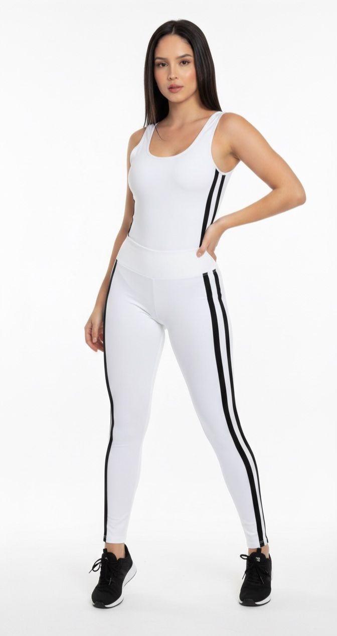 Conjunto Body Pantalon Skinny de rayas blanco